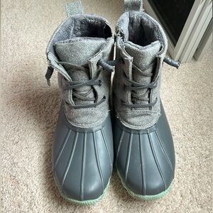 Serra Gray & Mint Green Sole Faux Fur Lined Zip Duck Boots Women Size 7 ☔️